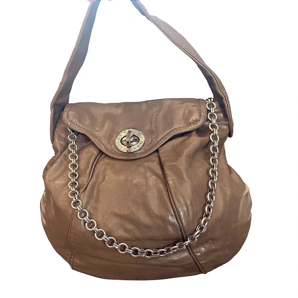 Marc by Marc Jacobs Totally Turnlock Leather‎ Chain hobo Shoulder Bag Brown
